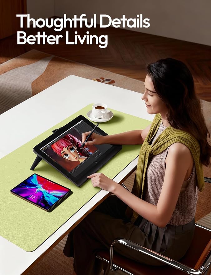 YSAGi Leather Desk Protector, Office Mat, Large Mouse Mat, Non-Slip PU Leather Blotter, Laptop Pad, Waterproof Writing Pad for Office and Home (Peak Green, 47" x 17")