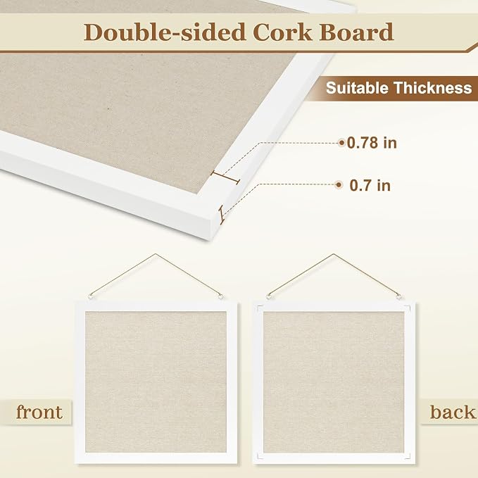 Double-Sided Small Wood Framed Cork Board for Wall, 12" x 12" | Hanging Bulletin Board, Picture Display Vision Board Kit Corkboards for Wall Room School Office Decor, 10 Pushpins