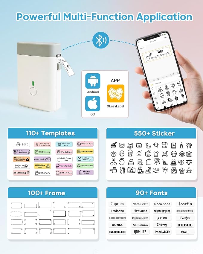 ORGBRO Label Maker, Bluetooth Label Maker Machine with Tape, DX1-White | Thermal Label Printer for Home, Office, School Organization, Fits Pre-Cut & Continuous Labeler, Sticker Maker, White