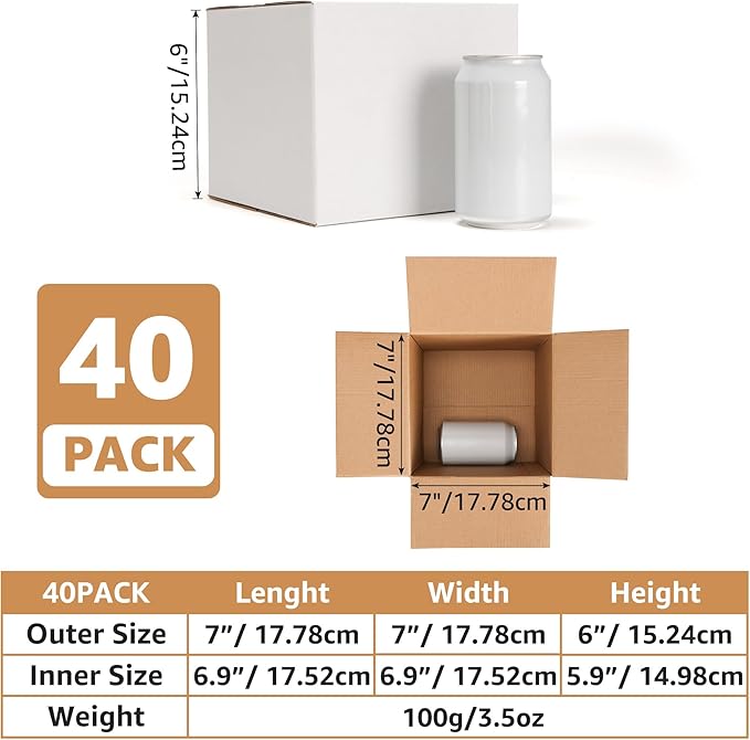 EXYGLO 40 Pack 7x7x6 Shipping Boxes for Small Business, White Corrugated Cardboard Small Box for Packaging, Moving, Mailing, and Storing