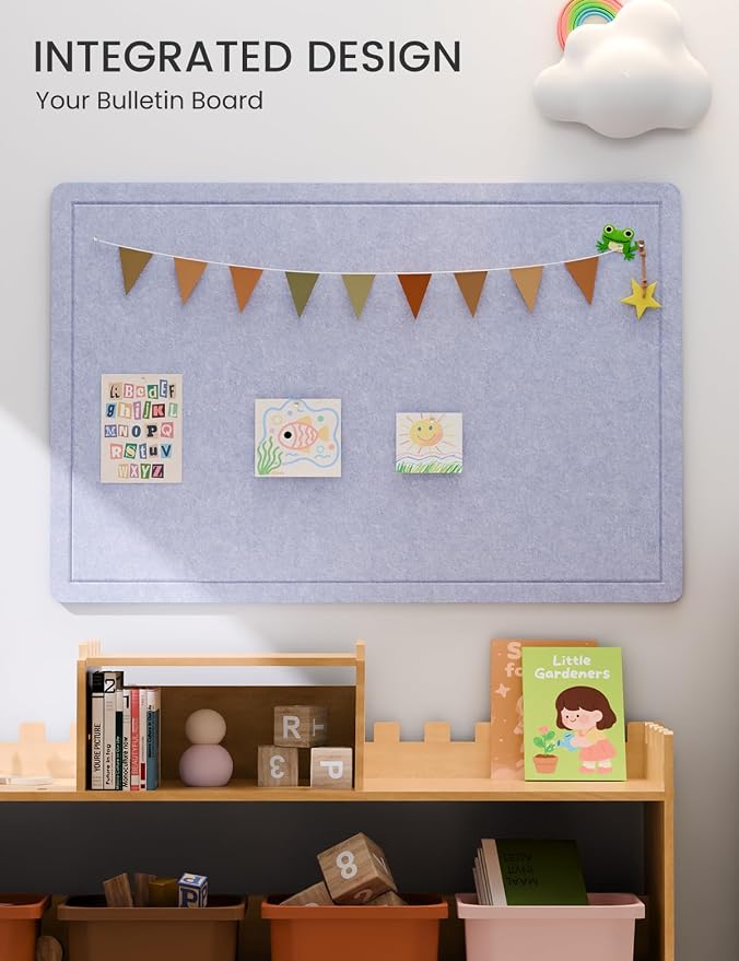 Fluxynara 35.4" x 23.6" Bulletin Board, Soft Periwinkle | Cork Board Alternative with 12 Removable Adhesive Tabs, Foldable Felt Pin Board for Home, Office, Classroom & Dorm