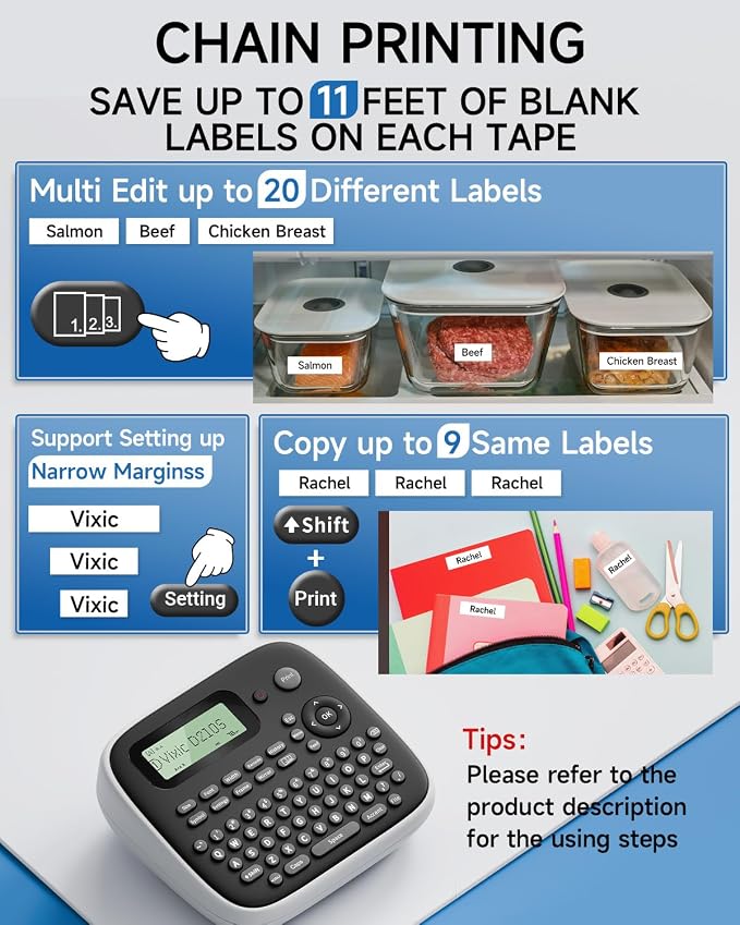 Vixic Label Maker Waterproof-Labels, D210S Label Maker Machine with Tapes | Portable Labelmaker with Keyboard Powered by Type-C, Handheld Labeler Machine for Home Office Kids School Items Organization