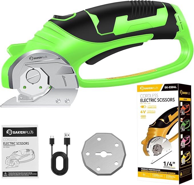 Cordless Electric Scissors, 4V Rechargeable Cardboard Cutter, Cordless Box Cutter, Powerful Cardboard Scissors with Blade, LED Light, Safety Lock for Cutting Fabric Leather