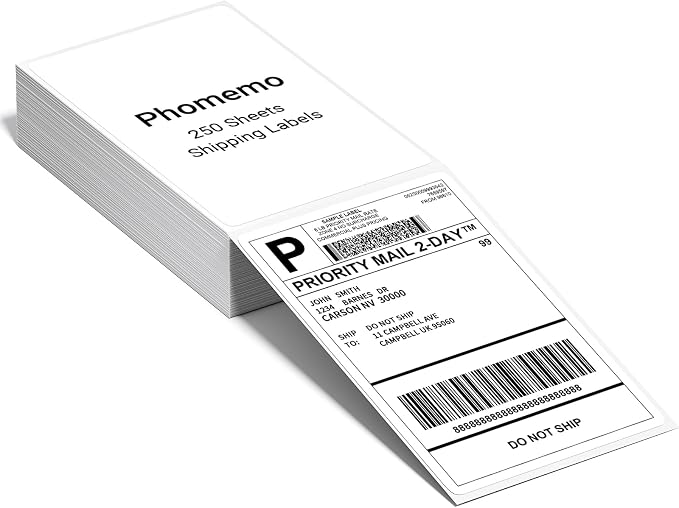 Phomemo 4x6 Thermal Shipping Labels 250 PCS Fanfold Labels for Address Mail | Compatible with JADENS/NULLTONEX/Nelko/KNAON/Phomemo/Rollo/MUNBYN/Omezizy/Rongta and Other 4x6 Label Printers, No BPA and BPS