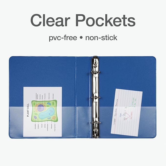 Oxford Mini View Binders, 1" Round Rings, Small Binders for School or Office, Holds A5 Size Paper, 2 Clear Pockets, PVC-Free, Non-Stick, 5.5 x 8.5 inches, Holds 225 Sheets, Blue, 2 Pack (1017045)