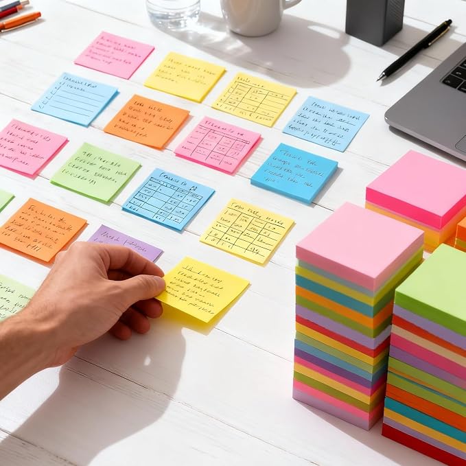 30 Pads Sticky Notes 3x3, Self-Stick Pads Bulk Bright Colors, School Supplies, Office Products, 50 Sheet/Pad