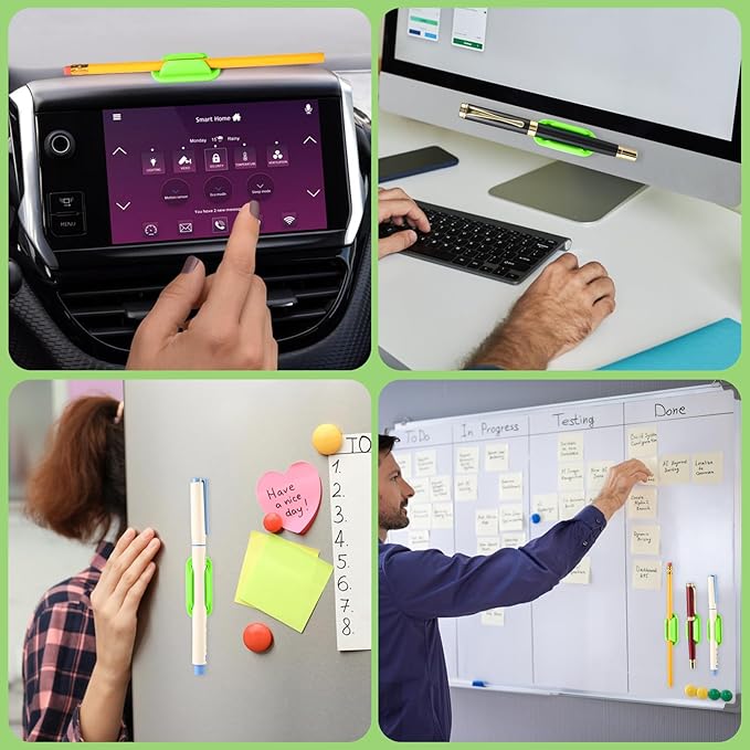 20 PCS Adhesive Pencil Holders for Desk, Silicone Pen Holder for Notebook Wall Clipboard, Durable Pencil Holder for Classroom School Office Home Teacher Student Supplies, Green