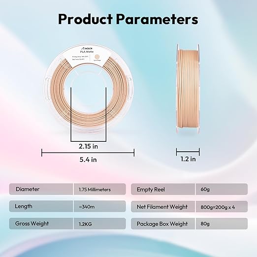 AMOLEN PLA Matte 3D Printer Filament Bundle, PLA 1.75mm Craftsman Color Quartet Set, Porcelain White/Terracotta/Delft Blue/Sand Beige, 200g X 4 Spools