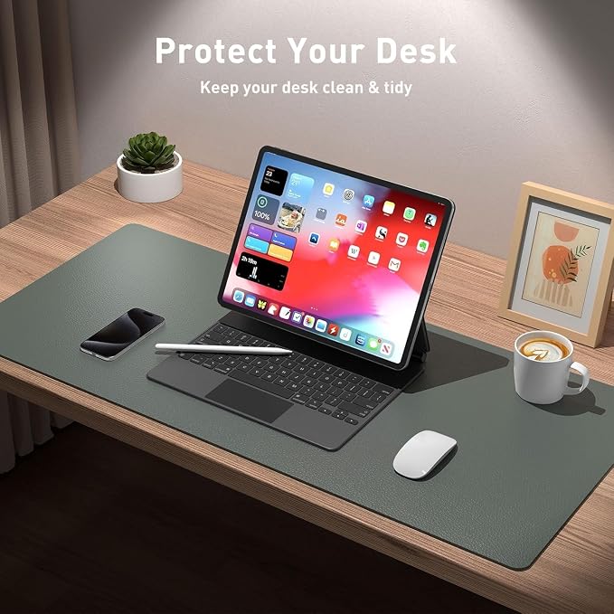 Bloss Leather Desk Mat - Jungle Green - 31.5" x 15.7" | Desk Matt for Desktop, Waterproof Large Mouse Pad, Non-Slip Computer Mat for Office/Home/Decor