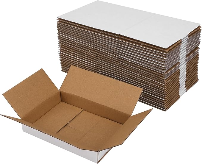 Hoikwo 6x4x1 Shipping Boxes Set of 30, White Corrugated Cardboard Box for Small Business for Packaging Mailing