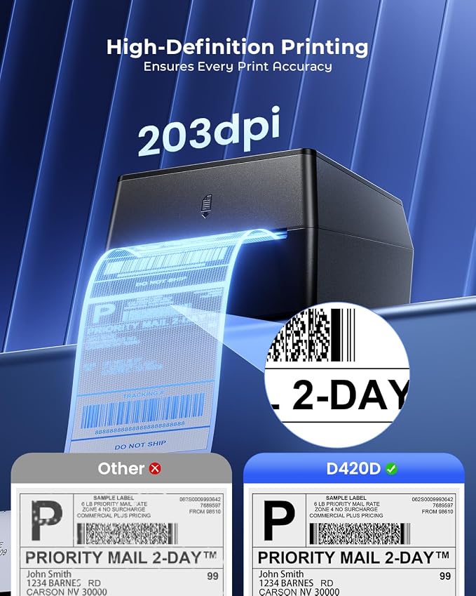 Phomemo Shipping Label Printer with Touchable Screen & Built-in Label Bin | 4x6 Bluetooth Thermal Label Printer, D420D Thermal Printers for Small Business, Compatible with USPS, Tiktok
