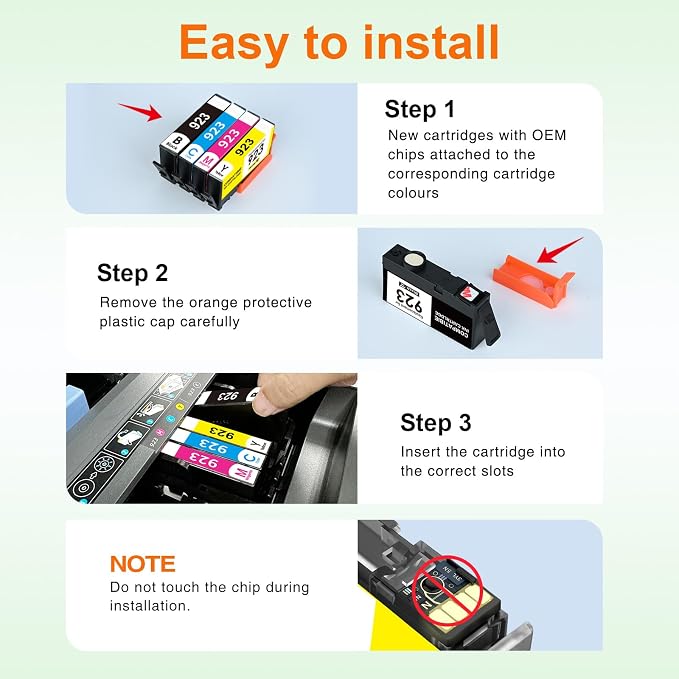 TEINO 923 Ink Cartridges for HP Printers Replacement for HP 923 923XL Ink Cartridges Combo Pack for HP 923 Works with OfficeJet Pro 8130e 8125e 8120e 8135e 8138e 8139e Printer (1 Pack, with Chip)