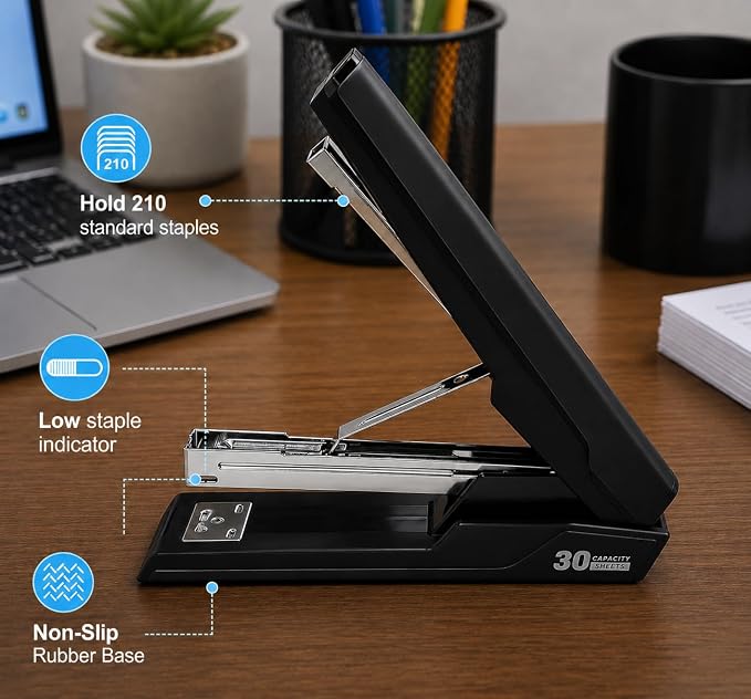 Metal Stapler with 830 Staples,Black Stapler,Staplers for Desk | 30 Sheet Capacity, Office Stapler,Non-Slip