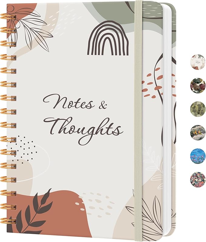 CICPAP Lined Spiral Journal Notebook, A5 College Ruled Notebook for Journaling, Note-Taking, and Daily Planning, Durable Hardcover with an Elegant Design, Boho