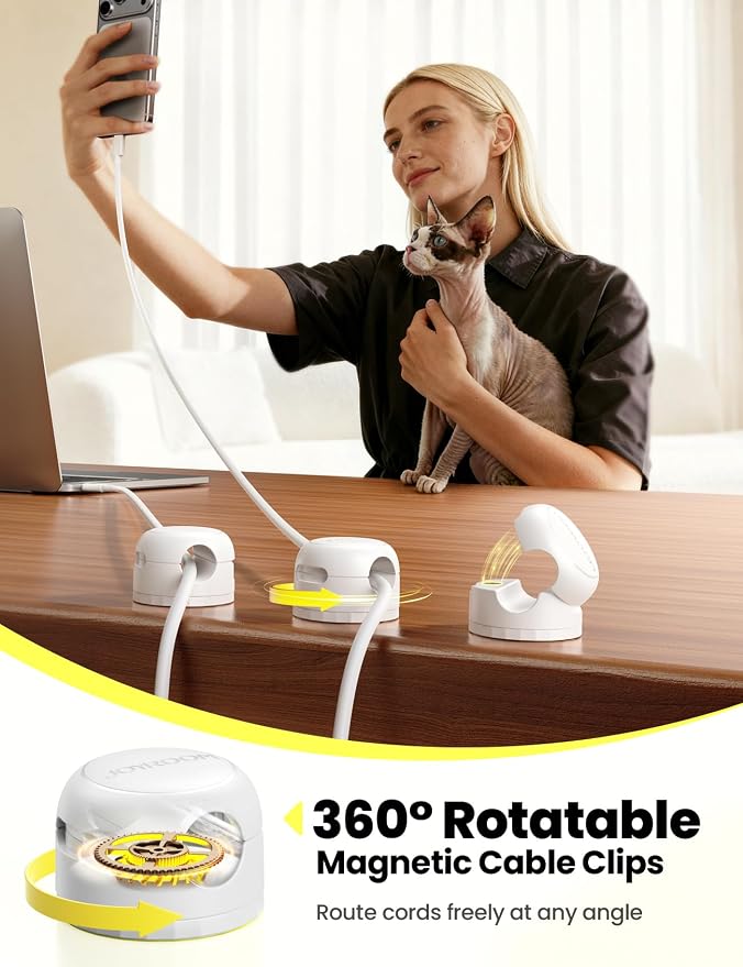 JOYROOM 8 Pack Magnetic Cable Clips, 360° Swivel Cord Organizer Wire Holder | Strong Adhesive Rotatable Cable Management Accessories for Home Nightstand Phone Charger Car Wall Office Desk Organization