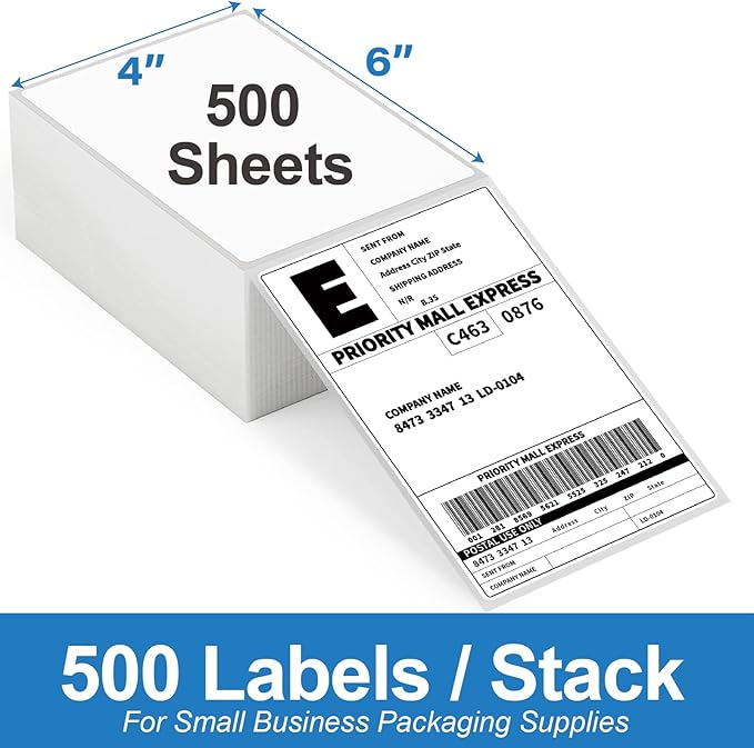 HUOJI 4x6 Direct Thermal Shipping Labels, 12 Stacks 6000 Labels, Fanfold, Compatible with Rollo, Zebra, MUNBYN Printers(Commercial Grade)