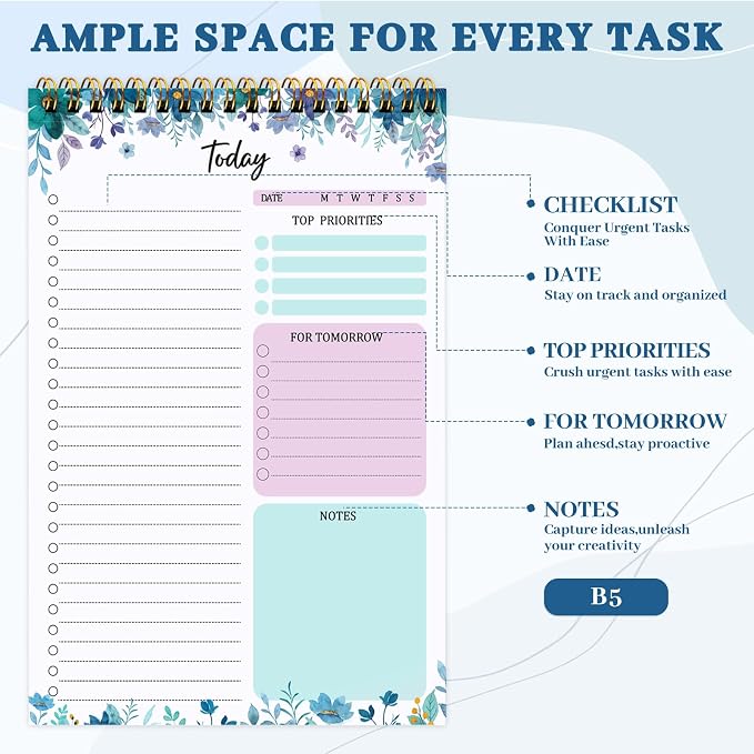 Thboxes 60 Pages To Do List Notepad, 6.7” X 9.8” To Do List Notebook Tear Off for Work Woman & Man Task Planner Notebook for Office School Task Checklist Pad Blue