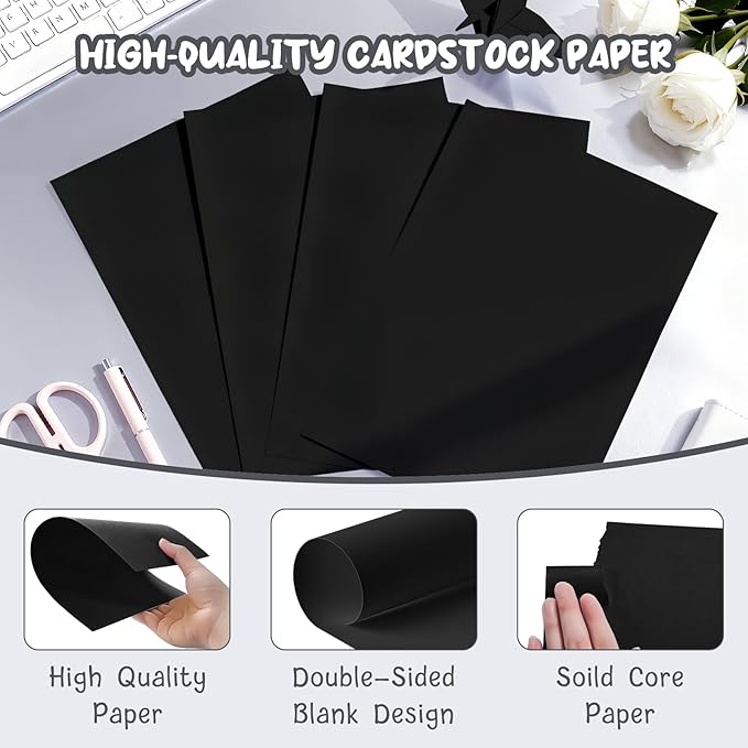 40 Sheets Black Cardstock 8.5 x 11, Thick Card Stock Paper, Cardstock Printer Paper 8.5 x 11, 200 GSM Construction Paper 8 1/2 x 11, Black Card Stock for DIY Cards, Invitations, Business Cards