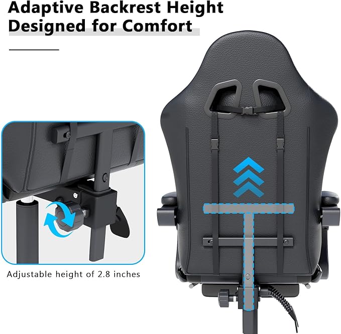 Gaming Chair with Headrest and Lumbar Support, Ergonomic High Back Office Chair, Racing Style Executive Computer Desk Chair, Leather Adjustable Swivel Task Chair for Home Office (Black)