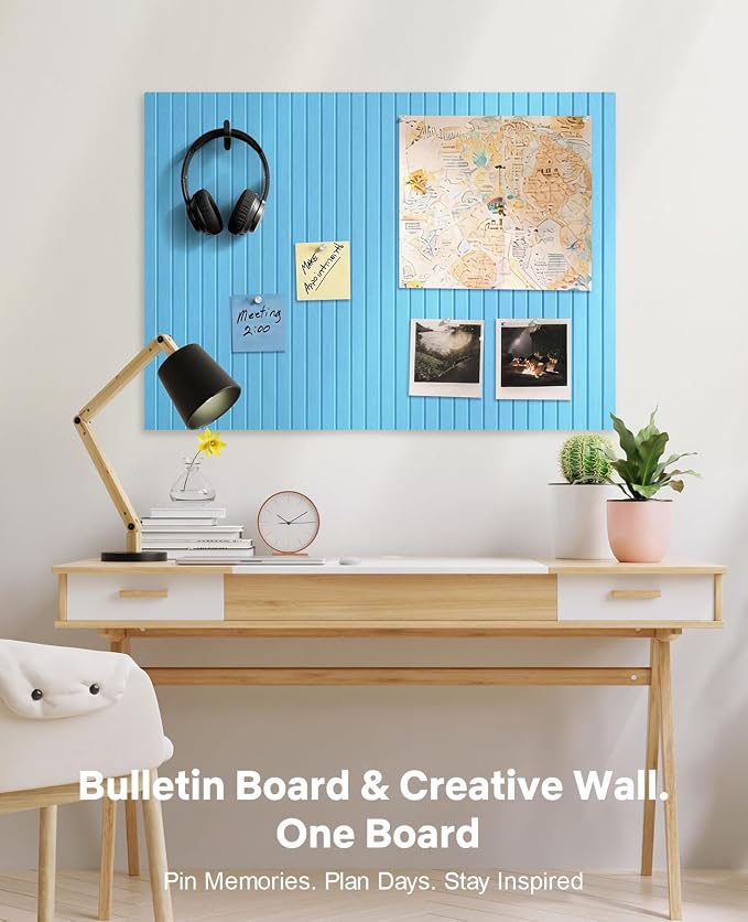 48" x 36" Large Cork Bulletin Board Tiles, Peel and Stick Felt Wall Panels for Vision, Message Center, Picture and Prayer Board for Office, Dorm, Room and Desk Decor(Aqua Blue)