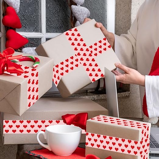 Whaline 109 Yard Valentine's Day Packing Tape Pink Red Love Heart Pattern Tape Waterproof Shipping Tape for Small Business DIY Crafts Present Packing Box Holiday Supplies