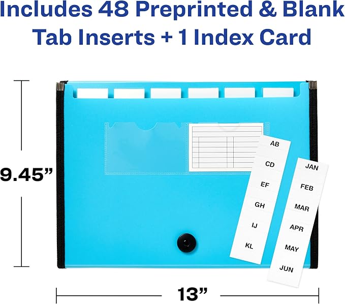 Avery Expanding File Folder Organizer, 7-Pocket Accordion File Organizer, Aqua, Holds 425 Letter/A4-Size Sheets (73551)
