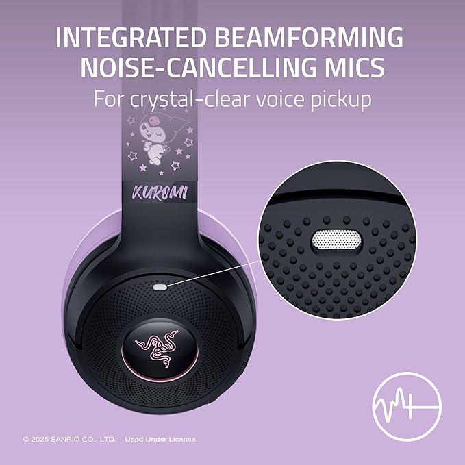 Razer Kraken Kitty V2 BT Wireless RGB Headset: Chroma RGB Kitty Ears & Earcups - Bluetooth 5.2-40 mm Drivers - Noise-Cancelling Mics - Lightweight - 40 Hr Battery w/Type C Charging - Kuromi Edition