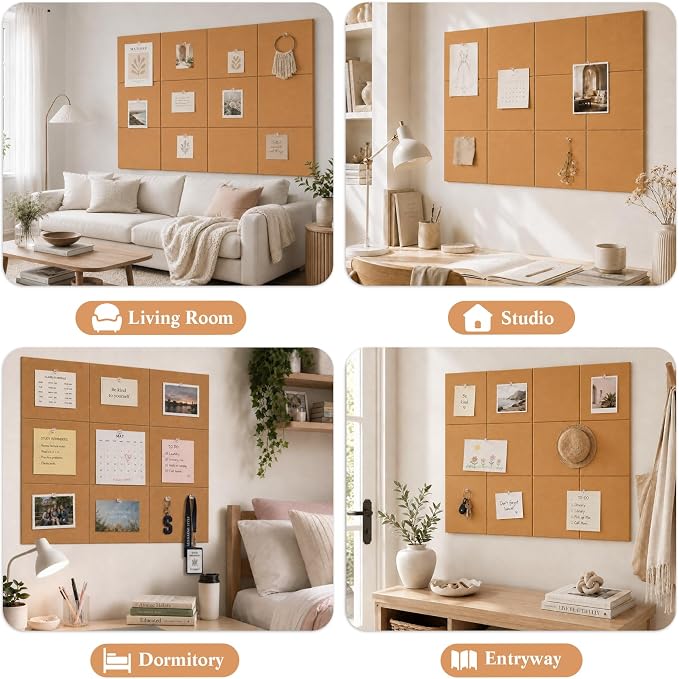 36" x 24" Decorative Bulletin Boards, Large Cork Board Alternative | 30 Pushpins30 Adhesive Tabs, Solid-Tile 6-Pack Felt Wall Tiles,Cork Boards for Office Push Pin Board Felt Board,Creamy Coffee | 30 Pushpins30 Adhesive Tabs, Solid-Tile 6-Pack Felt Wal...
