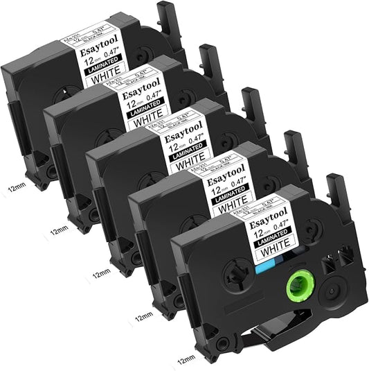 5 Pack Compatible with P-Touch TZe-231 AZE-231 TZ-231 Black on White 12mm 0.47'' Laminated Label Tape Replacement for Ptouch PT-H100 PT-D200 D210 D400 PT-P700 PT-1000 PT-2030 Label Maker