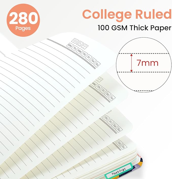 Large Spiral Notebook for Work, 8.5" x 11" Journal for Women, Cute 5 Subject Notebook with Removable Dividers & Tabs, College Ruled Lined Journal for Office and School, 280 Pages, Mushroom Garden