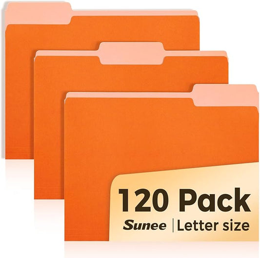 SUNEE File Folders, 120 Pack Manilla Folders 8.5 x 11, 1/3 Cut Tab for Easy Labeling and Organization, Durable Standard Paper for Home, Office, School Filing, Orange