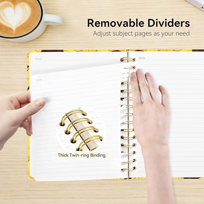 Lined Spiral Journal Notebook for Work A5, 160 Pages, Sunflower Cat | College Ruled Spiral Journal for Women, Hardcover with Elegant Design for Note-Taking, 5.5 * 8.25 inch