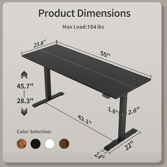 Agilestic 55 * 24 Inch Height Adjustable Electric Standing Desk, Black | Sit Stand Up Computer Desk, Memory Presets, Stable Steel Frame,154 lbs, Easy Assembly, Splice Board, Home Office, Studying