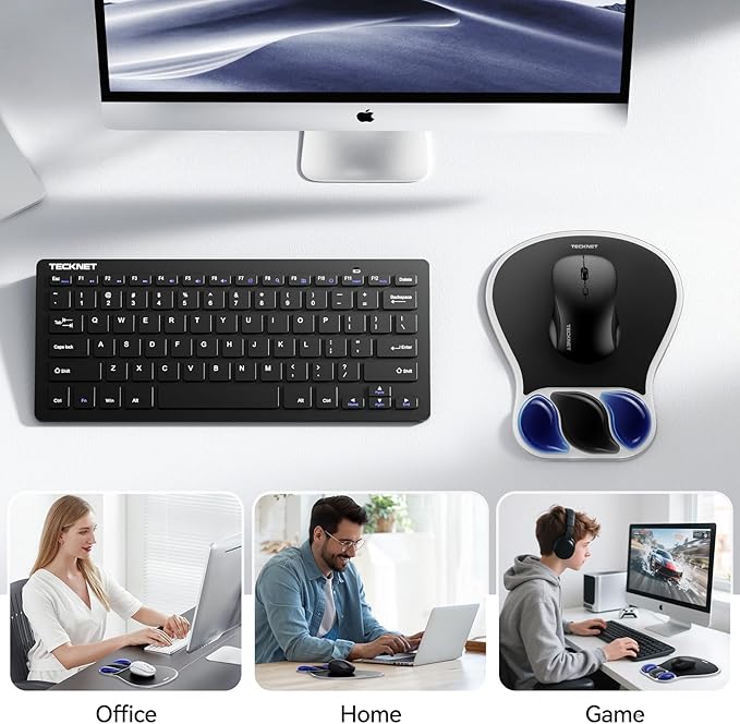 TECKNET Gel Mouse Pad with Wrist Rest, Ergonomic Mouse Pad with Gel Wrist Support for Relieve Wrist Pain Comfortably - Non-Slip Base & Waterproof Surface for Office & Home - Black