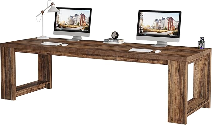 Tribesigns Two Person Desk, 86.6 Inches Extra Long Desk, Double Computer Writing Table, All Wood Large Desks Workstation for Home Office, Rustic Brown