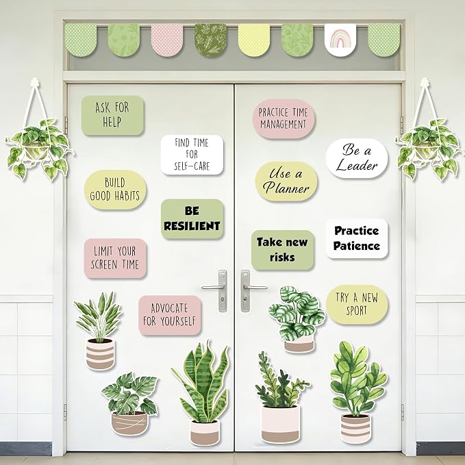 55Pcs This is Our Year to Grow Bulletin Board Decorations, Boho Classroom Decor Greenery Plant Inspirational Cutouts Welcome Back to School Bulletin Board for Teacher Supplies Office Door Wall Decor