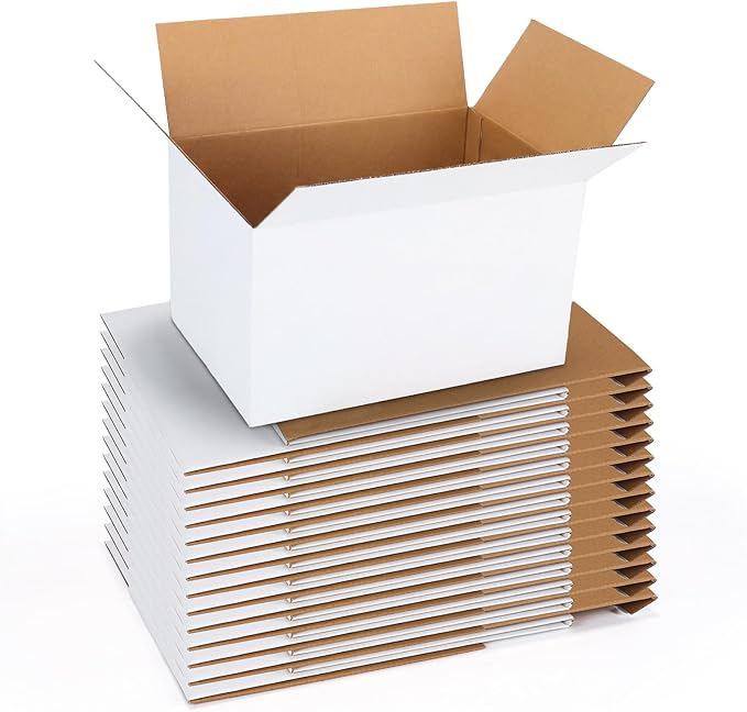 CRUGLA 12x9x8 Shipping Boxes 15 Pack, White Corrugated Cardboard Boxes with Side-Lock and Pre-Applied Double-Sided Tape, Easy Assemble Packing Mailer Boxes for Small Business Shipping