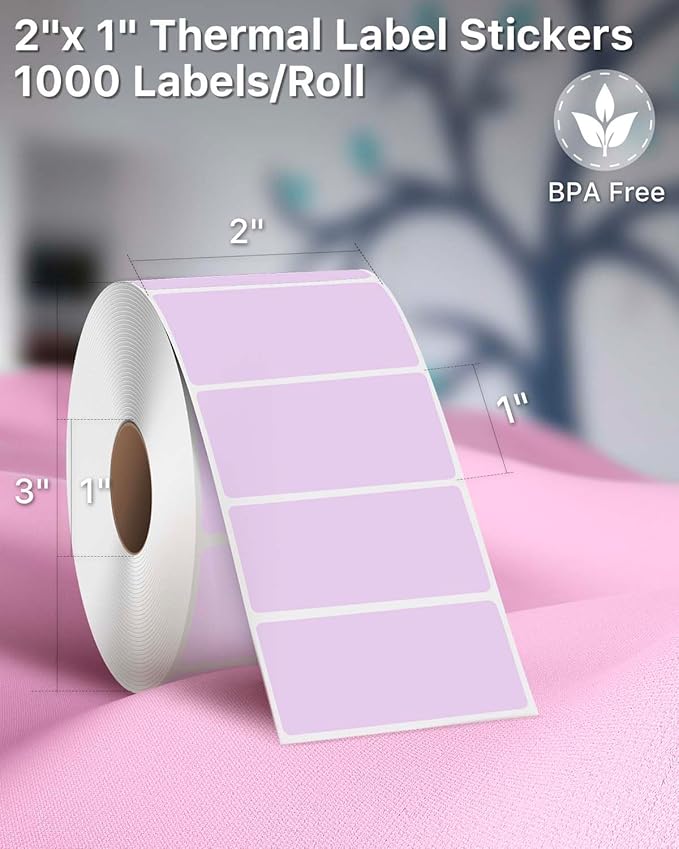 iEager 2x1 Inch Thermal Labels, Purple Rectangle Thermal Printer Stickers, Durable Shipping Label Printer Sticker for Barcode, Name, Address, 1000 Labels/Roll