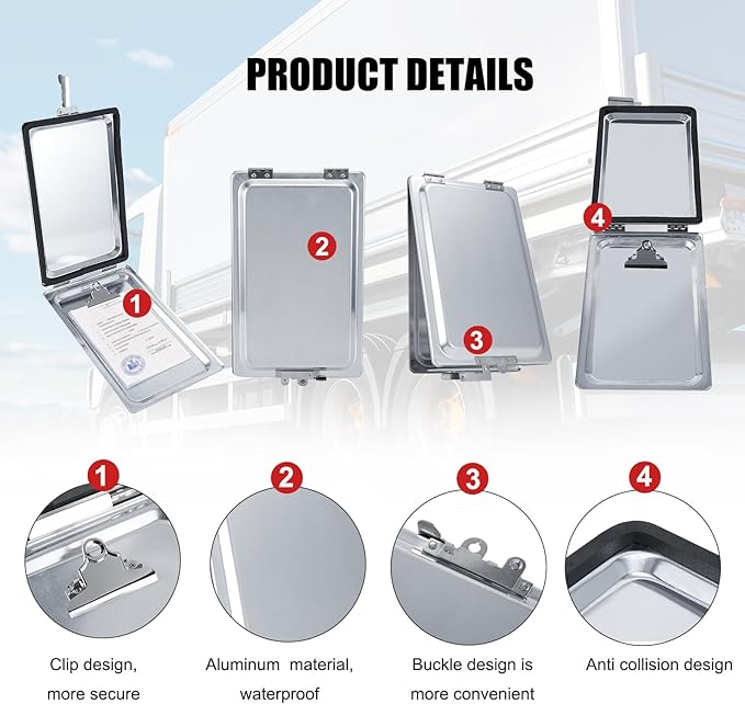 Truck and Trailer Aluminum Manifest Holder Waterproof Box with Stainless Steel Hinges and Latch, Document Holder Kit (2)