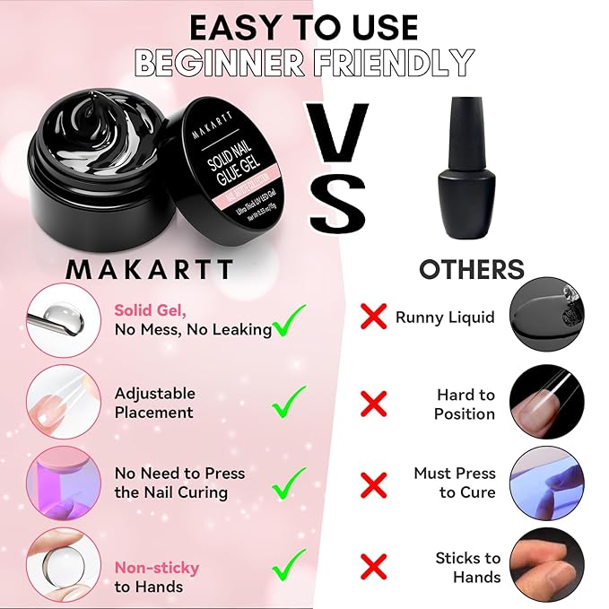Makartt Solid Nail Glue Gel for Press on Nails: Strong Gel Nail Glue for Fake Nails, Long Lasting Clear Hard 3D Sculpting Gels for DIY Home and Salon Use 15ML UV Light Cured