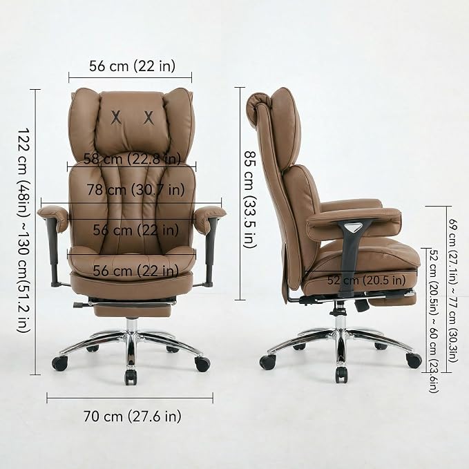 Efomao Big & Tall Desk Chair, Wide Executive Office Chair with Footrest Brown