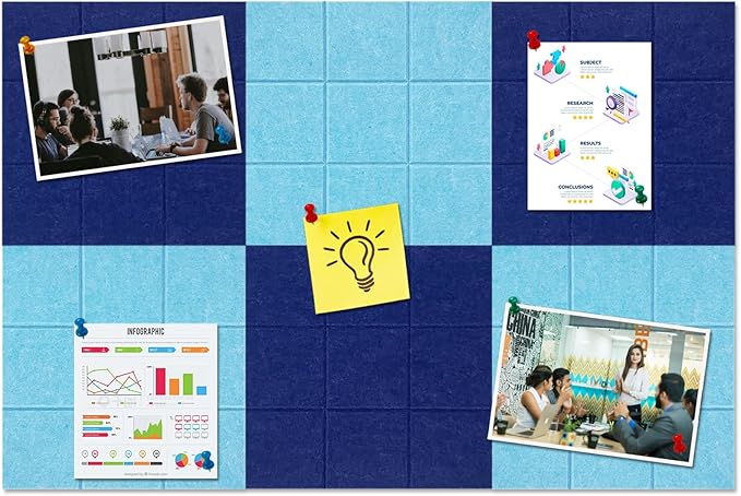 Large Square Felt Cork Board Tiles, Self Adhesive DIY Felt Bulletin Board with 35 Pushpins for Office School Home Wall Decor Stickers Memos (Dark Blue & Sky Blue)
