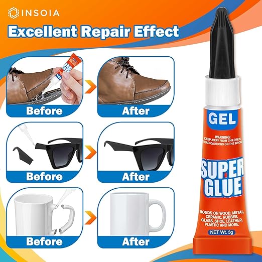 Super Glue Gel Clear Non-Drip, 12 X 3g All Purpose Strong Adhesive Ca Glue Quick Dry Instant Glue for Plastic, Metal, Ceramic, Shoe, Wood, Leather, Model, Aquarium, Rhinestone, Jewelry and DIY Crafts