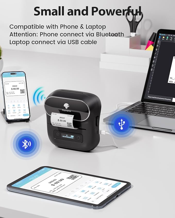 Phomemo Label Maker,M220 Label Printer, Bluetooth Label Maker Machine | 3 Inch with 7900+ Icons,1900+ Templates,550+ Fonts,for Kids School Items,Small Business,Large Sticker