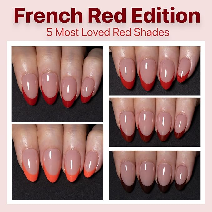 SXC Cosmetics French Tip Press On Nails 150 Pieces in 15 Sizes Ultra Fit with Pre-applied Tip Primer and Base Coat, No Need to File Fake Nails for Nail Art DIY X-Pro Tips (5RED114-S Almond)