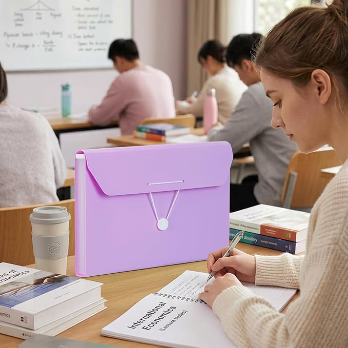 Comix Accordion File Organizer, 13 Pocket, Purple | Expanding File Folder, A8/Letter Size Documents, Includes Labels, For Office, Home, School