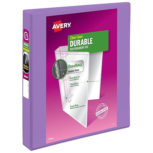 Avery Durable View 3 Ring Binder, 1 Inch Slant Rings, Lavender Binder (17083)