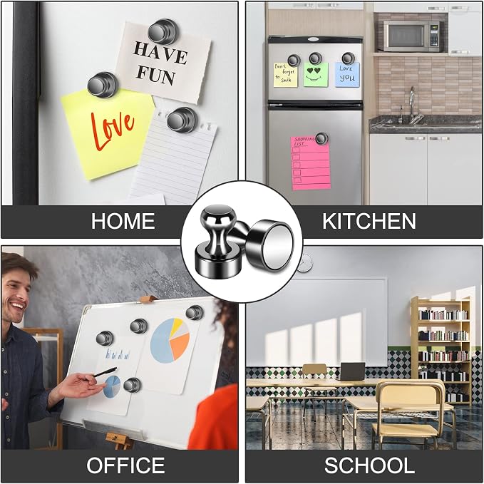 20 Pack Magnetic Push Pins, Black Strong Fridge Magnets | Whiteboard Magnets, Refrigerator Magnets, Dry Erase Board Magnets for Fridge, Whiteboard, Office, Classroom, Kitchen, Map