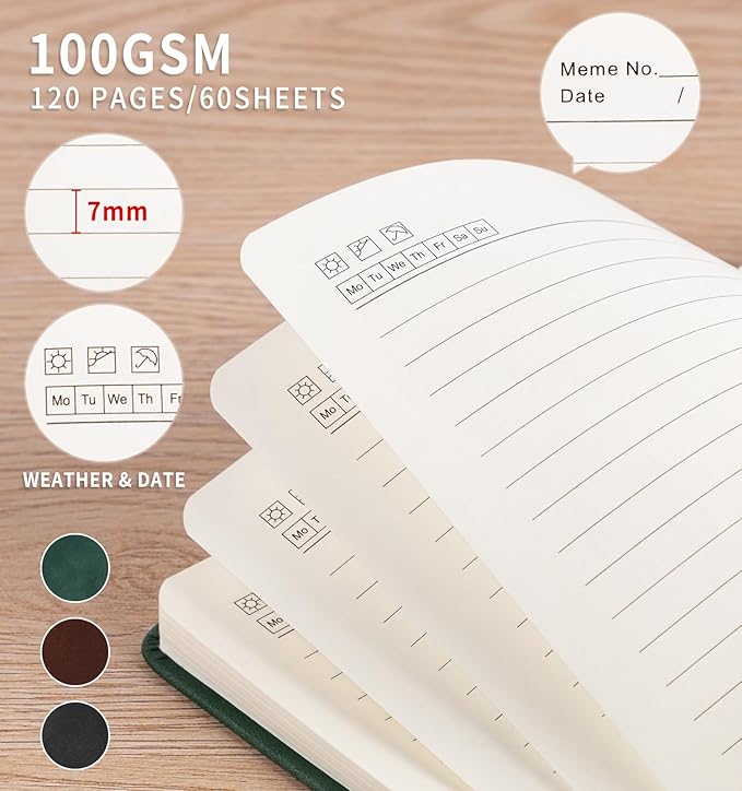 3 Pack Pocket Journaling Notebooks, A6 Small Notebook Total 360 Pages Journaling Notebooks For Note Taking Journals For Writing Mini Note Pads With Pen Holder 100 GSM Thick Paper(Black,Green,Brown)