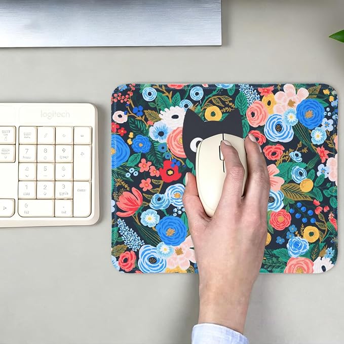Mouse Pad for Desk with Stitched Edge, Premium Cute Washable Mouse Pads. Computer Mousepad with Non-Slip Rubber Base, Mousepads for Laptop, 9.25x7.75x0.12 inch (Meow Blooms)